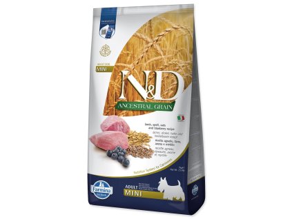 Feed N&D Dog Adult Mini Ancestral Grain Lamb, Spelled, Oats & Blueberry 7kg