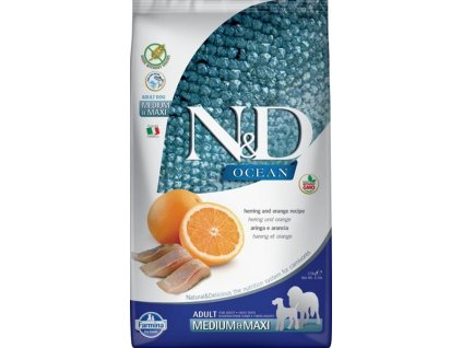 N&D OCEAN Karma dla psów bez zbóż dla dorosłych M/L śledź i pomarańcza 2,5 kg