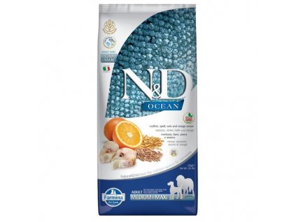 N&D OCEAN Dog Low Grain Adult M/L Dorsz i pomarańcza 12 kg