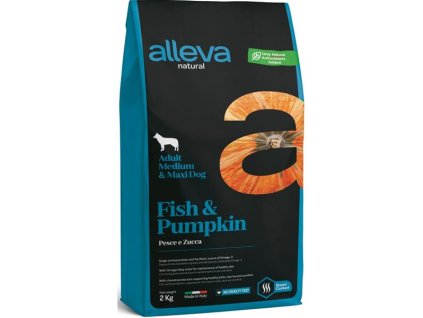 ALLEVA NATURAL Trockenfutter für erwachsene Hunde, Fisch und Kürbis, mittelgroß/maxi, 2 kg
