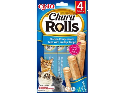 Inaba Churu Rolls cat snack kura, tuniak a hrebenatka 4x10 g
