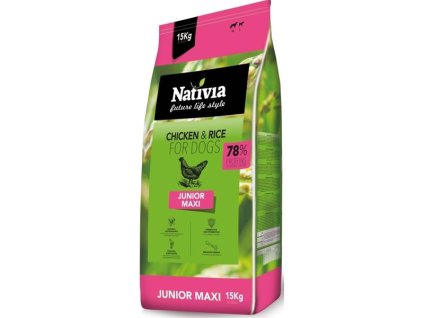 Nativia Dog Junior Maxi csirke és rizs 15 kg
