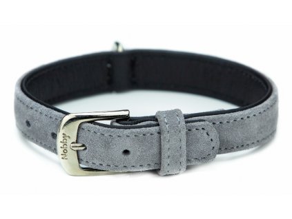 Nobby VELOURS obojek ze semišové kůže M 47cm šedá