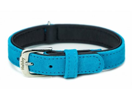 Nobby VELOURS obojek ze semišové kůže L-XL 60cm tyrkysová