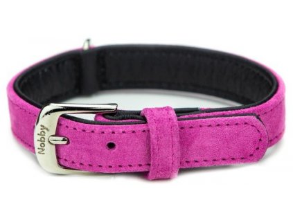 Nobby VELOURS obojek ze semišové kůže L-XL 60cm fuchsie