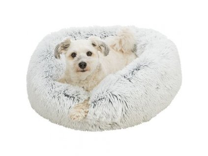 Round bed HARVEY, soft cover with long pile, white/black