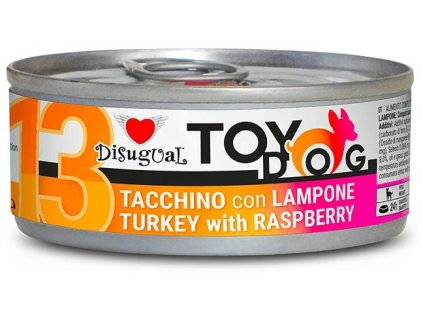 Disugual TOYDOG 13 Single Protein conserva de curcan cu zmeura 85g