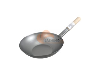 JADE TEMPLE železná pánev wok, D 30 cm, ploché dno, dřevěná rukojeť