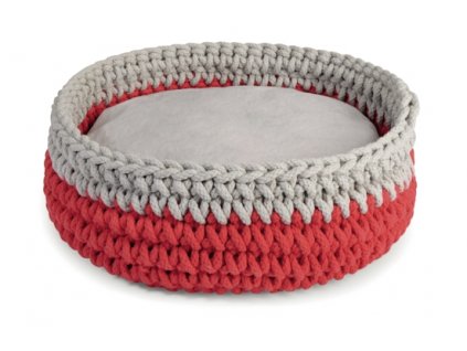 KNITTED ROUND BED 40 cm RED