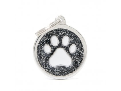 BLACK BIG GLITTER CIRCLE WHITE PAW