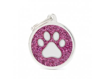 PINK BIG GLITTER CIRCLE WHITE PAW