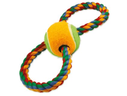Hračka Dog Fantasy preťahovadlo osmička farebné bavlnené s tenisákom 25cm