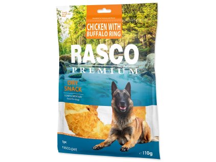 Pochúťka Rasco Premium byvolia koža obalená kuracím, kruh 110g