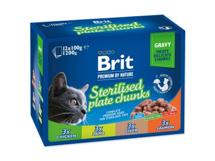 Kapsička Brit Premium Cat Meat Sterilised mix v omáčke Multi 1200g (12x100g)