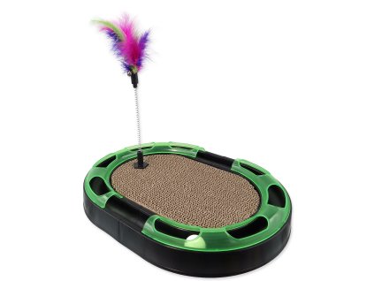 Magic Cat scratching post with ball track and spring with feathers, black, 40x30x4.2cm