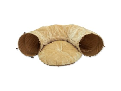 Magic Cat plush tunnel U-shaped with cushion beige 95x26cm