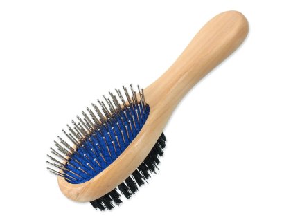 Dog Fantasy brush, spikes/nylon, double-sided, wood, S, 17cm