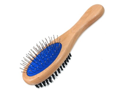 Dog Fantasy brush, spikes/nylon, double-sided, wood, M, 21cm