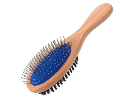 Dog Fantasy brush, spikes/nylon, double-sided, wood, L 23cm