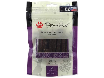 Pochúťka Perrito kačica, mäkké prúžky 100g