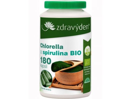 Chlorella a spirulina BIO 180 kapslí  + Při koupi 12 a více kusů 3% Sleva