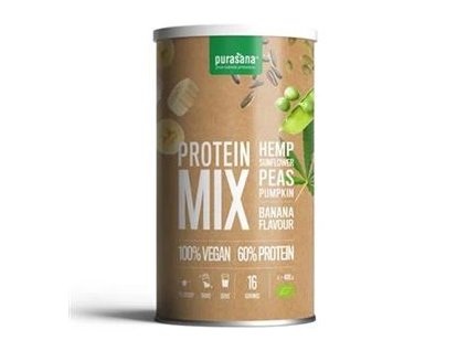 Vegan Protein MIX BIO 400g banane (canepa, floarea soarelui, mazare, dovleac)