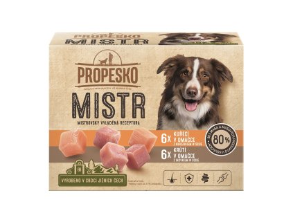 PROPESKO Dog Majster kura, morka v omáčke, vrecko 85 g (12 pack)