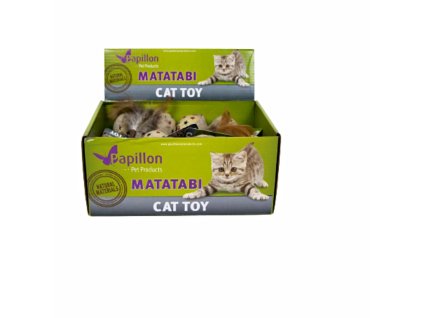 Matatabi prútik s loptou z vrecoviny a perím 9,1 cm