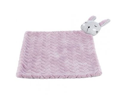 JUNIOR hebká deka s hračkou, 55 x 40 cm. plyš/bavlna, lila/šedá