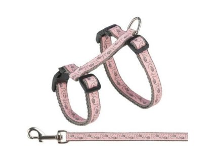 Macskahám pórázzal, 27-45 cm/ 13 mm, 1,2 m, szürke/rózsaszín