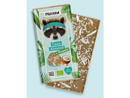 Raccoon Bílá proteinová čokoloáda mandle kokos 40g bio