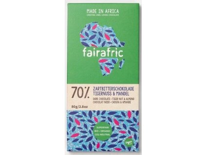 Fairafric Horká čokoláda tigrie orechy mandle 70% 80g bio