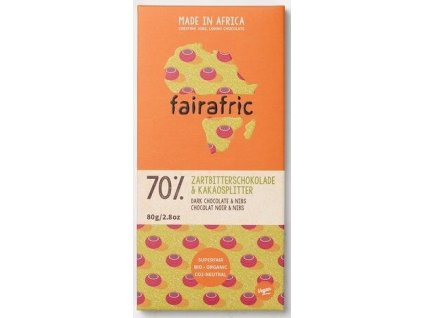 Fairafric Dark chocolate with cocoa beans 70% 80g organic