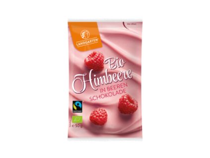 Landgarten Málna fehér csokoládéban gyümölcsízzel 50g bio