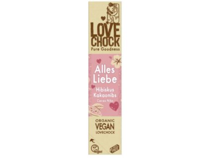 Lovechock Schokoriegel mit Hibiskus und Kakaobohnen 40g Bio