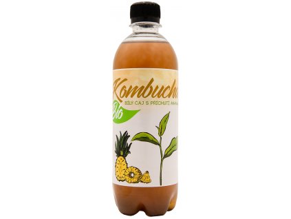 Bio kombucha z bílého čaje Ananas Stevikom 500 ml