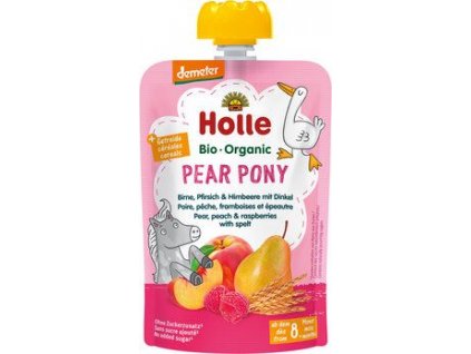 Holle Poník Puree gruszka, brzoskwinia, malina z orkiszem 100g ekologiczne