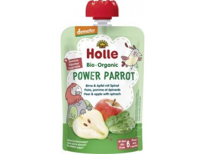 Holle Parrot Puree gruszka, jabłko ze szpinakiem 100g ekologiczne