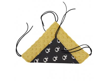 Hanging pet bed S, black and white elephants, ocher minky 23x23cm
