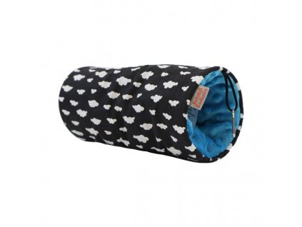 Hanging pet tunnel M, black and white clouds, turquoise minky 10x10x25cm