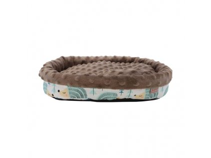Pet bed, oval M, hedgehogs on white, brown minky 30x25cm