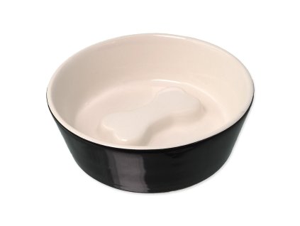 Dog Fantasy ceramic bowl black/white bone 13x4.5cm, 200ml