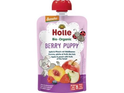Holle Puppy Puree jabłko, brzoskwinia z leśnymi owocami 100g bio