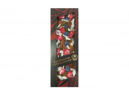 Čokoláda mliečna s pekanovými orechmi, pistáciami, jahodami, orgovánom a kokosom - Severka 130g