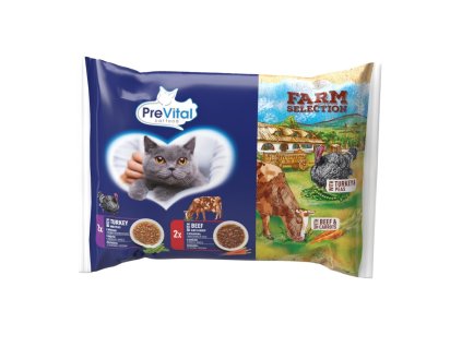 Prevital Farm Selection mačka hovädzie a morčacie v omáčke so zeleninou, vrecko 85 g (4 pack)