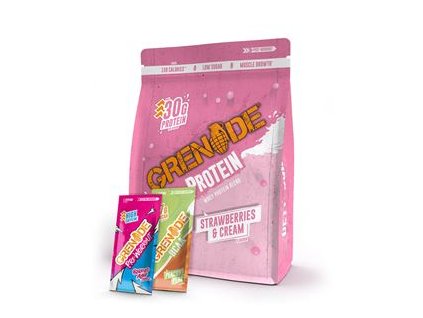 Grenade Whey Protein 2 kg strawberries and cream + vzorek Pre-Workout 16,5g a vzorek BCAA 13g zdarma