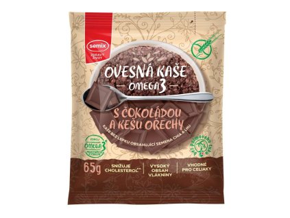 Terci de fulgi de ovaz Omega3 cu ciocolata si nuci caju, fara gluten. 65 g SEMIX