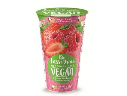 Nápoj lassi s jahodovo-malinovým pyré vegan 230 ml BIO BIEDERMANN