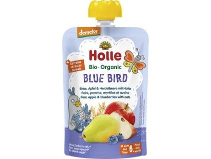 Holle Modrý ptáček Pyré hruška, jablko, borůvka s ovsem 100g bio