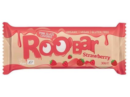 Roo'bar Strawberry bar in pink chocolate 30 g organic
